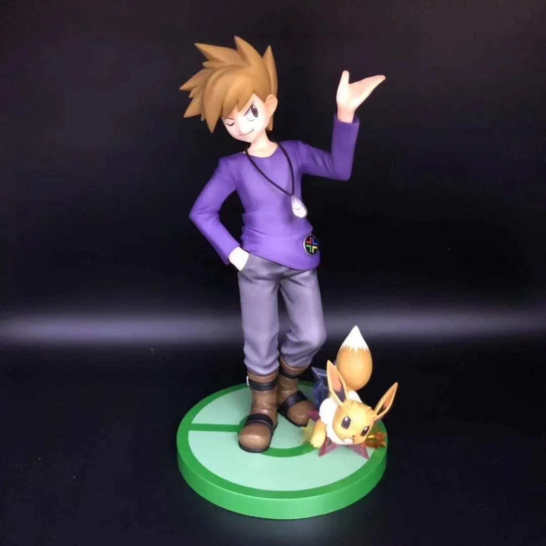 Anime Pokemon Gary Oak Green with Eievui Eevee PVC Action Figure Game Statue Collectible Model Kids Toys Doll Gifts 21cm