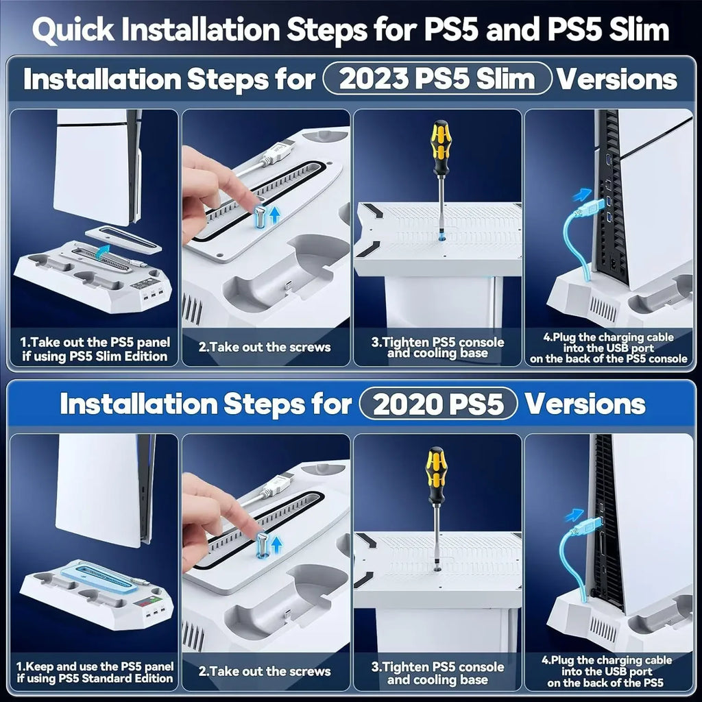 Cooling Stand for PS5/PS5 Slim Console Controller Gamepad Charging Station Cooling Dock for Playstation 5 Console Disc/Digital
