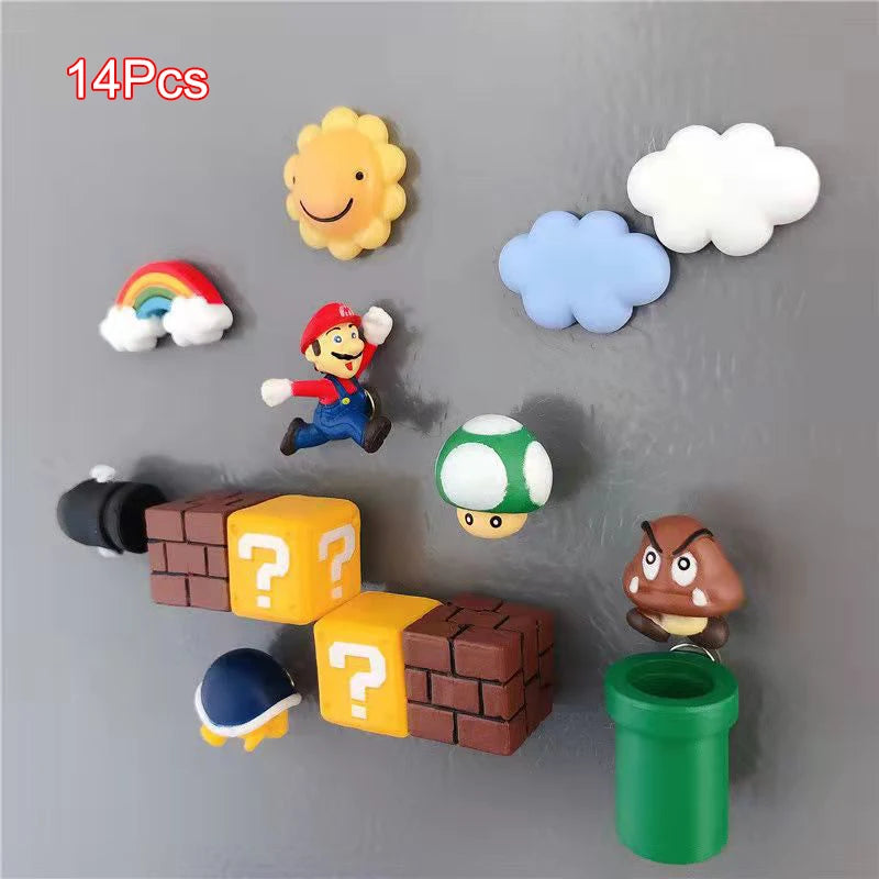Super Ma Bros DIY Fridge Scene 3D Magnets Refrigerator Decoration Bullet Mushroom Turtle Wall Sticker Set Home Collection Gift
