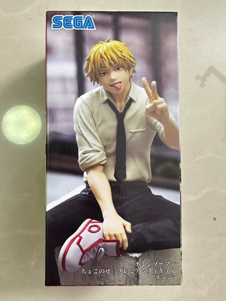 In Stock SEGA Chainsaw Man Denji Sitting Posture 14cm Premium Figure Anime Models Toy Doll Decorative Ornament Collectible