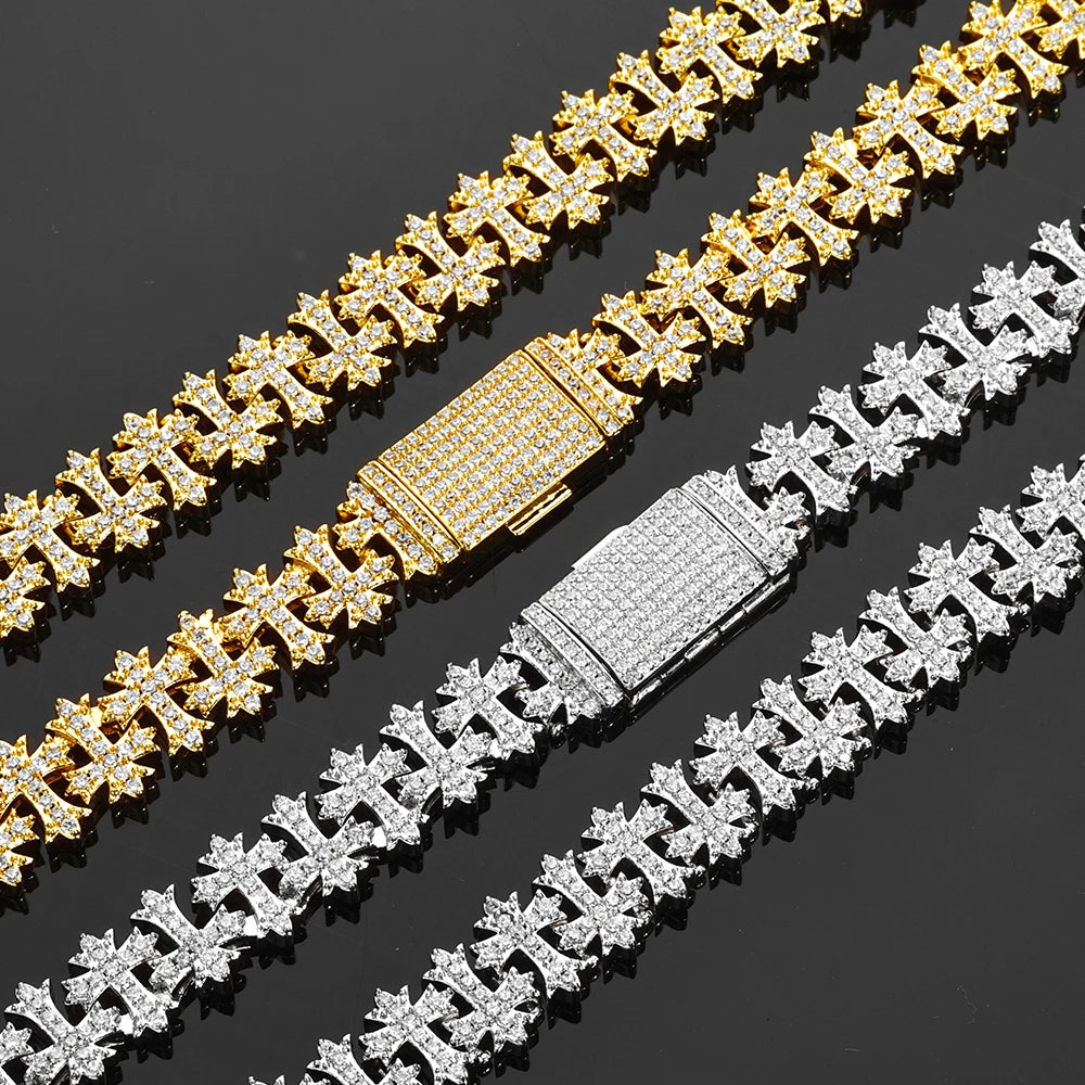 ESKEEM Hip Hop Schmuck 11MM Iced Cross Armband CZ Diamant Messing Handfassung Schneeflocke Cross Link Armband für Männer Frauen Geschenk