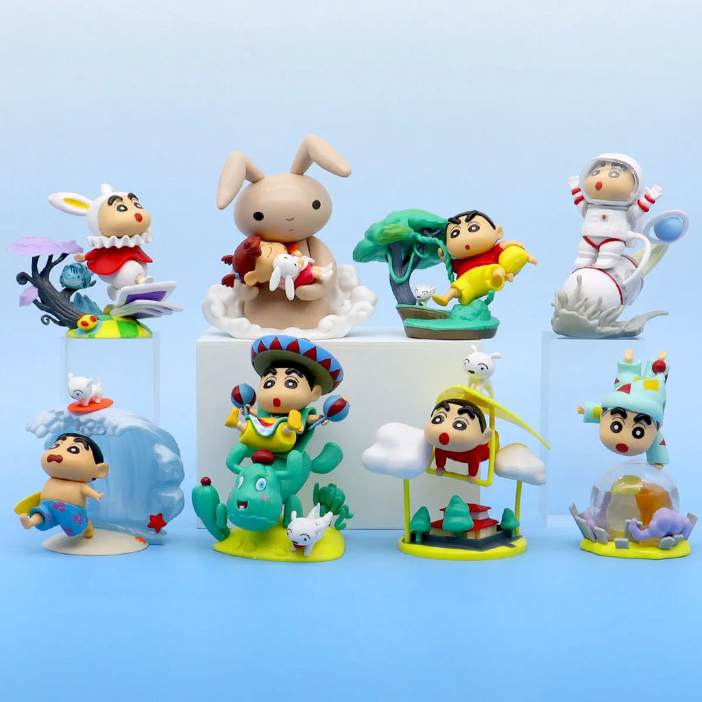 8pcs/set 10CM New Anime Crayon Shin-chan Cos series scenes Q Version kawaii Action Figure PVC Model Toys doll collect Gifts