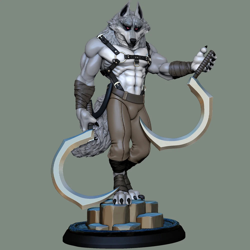 1/24 Wolf Soldier Grey Resin Figurine Toy Unpainted GK Doll Unassembled 3D Print Assembly Miniature Reduction Statue Toy