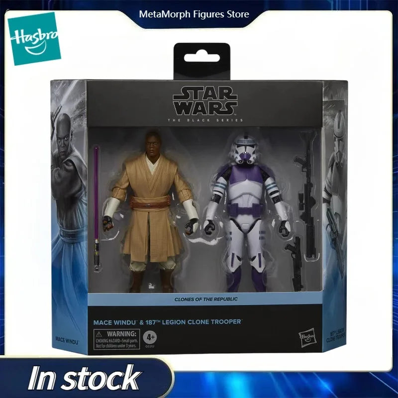 Original Hasbro Star Wars The Black Series Mace Windu and 187th Legion Clone Trooper Anime Figure Collection Model Toys
