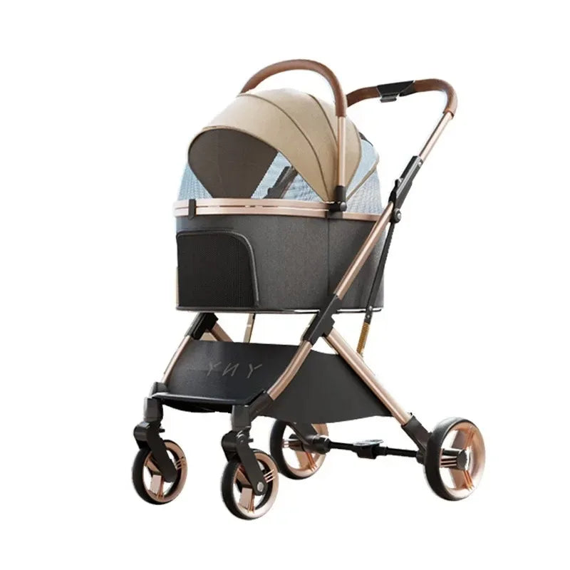 Abnehmbarer Haustier-Kinderwagen, ultraleicht, tragbar, für den Außenbereich, für Katzen und Hunde, Rahmen aus Aluminiumlegierung, Stoßdämpfer mit vier Rädern