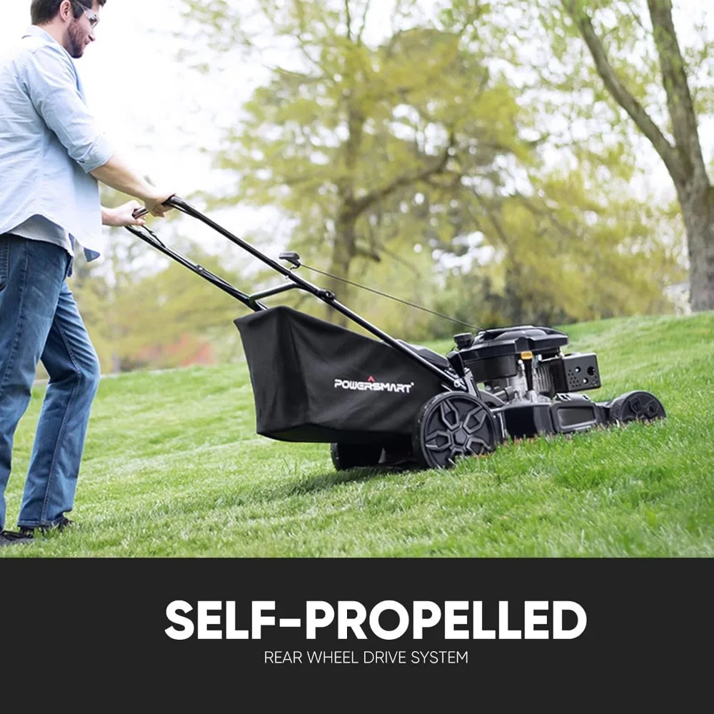 Self Propelled Gas Lawn Mower 22-inch with 170cc 4-Cycle OHV Engine, RWD Single-Speed 2-in-1 Mulch and Bagger
