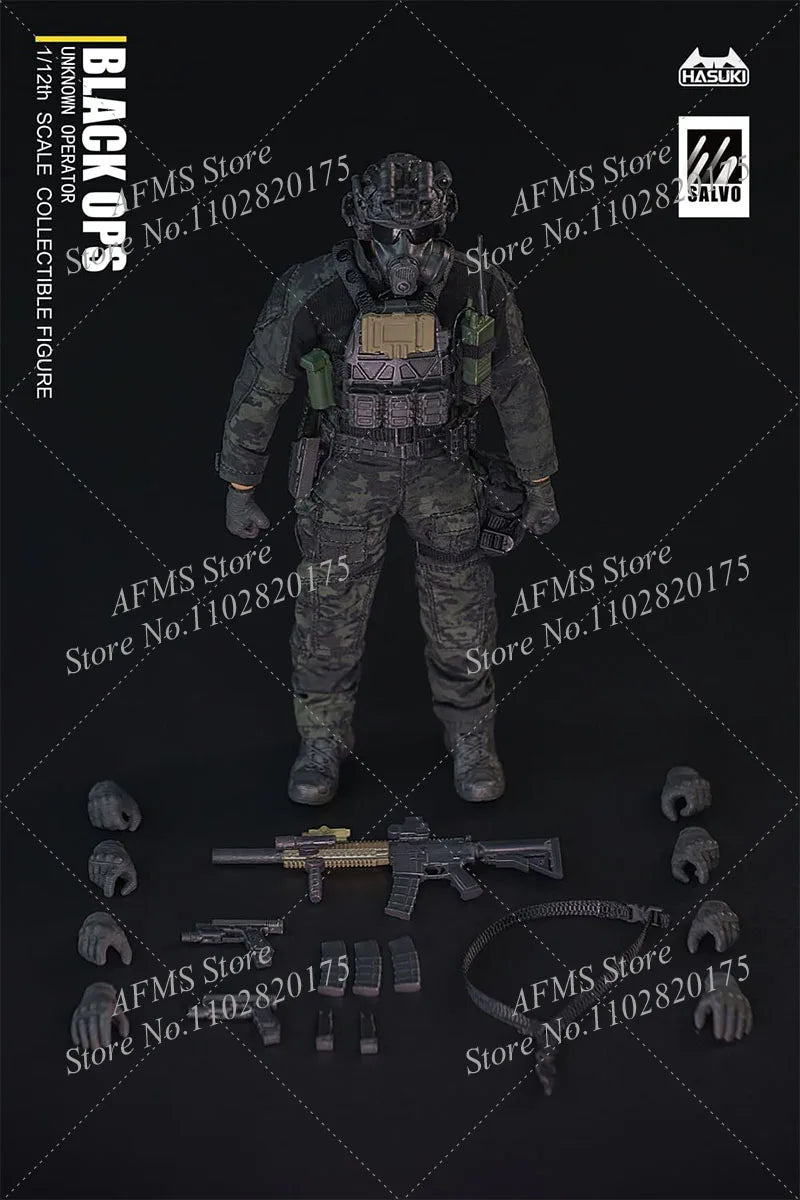 HASUKI SA01 1/12 Scale Collectibles Black OPS Night Action Team Full Set 6Inch Men Soldier Action Figure Body Models Toys