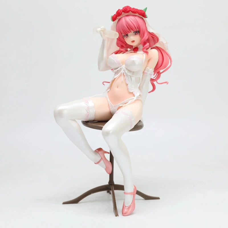New 24cm Anime Figure Pink Hair Bride Wedding Rose Veil Collectible Statue Desktop Ornament Computer Case Decoration Boxed Model