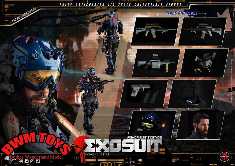 SoldierStory SS125 1/6 Scale Test -02 Science Fiction Future Articulate Skeleton Heavy Weapon 12'' Male Solider Action Figure