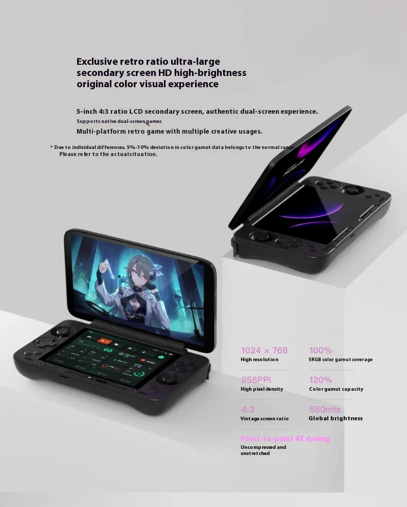 Pocket DS-Spielekonsole, 7 Zoll, 1080P, 165 Hz, OLED-Bildschirm, 8000 mAh, tragbare Android-Handheld-Konsole, Flip-Spielmaschine mit zwei Bildschirmen