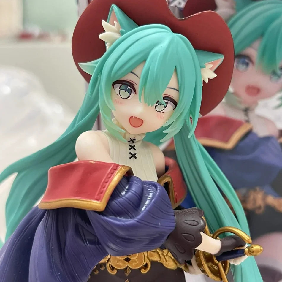 Hatsune Miku Desktop Cute Action Figure Tale Wonderland Miku Puss in Boots Anime Figurine Kawaii Girl Model Toy Adorable Decor