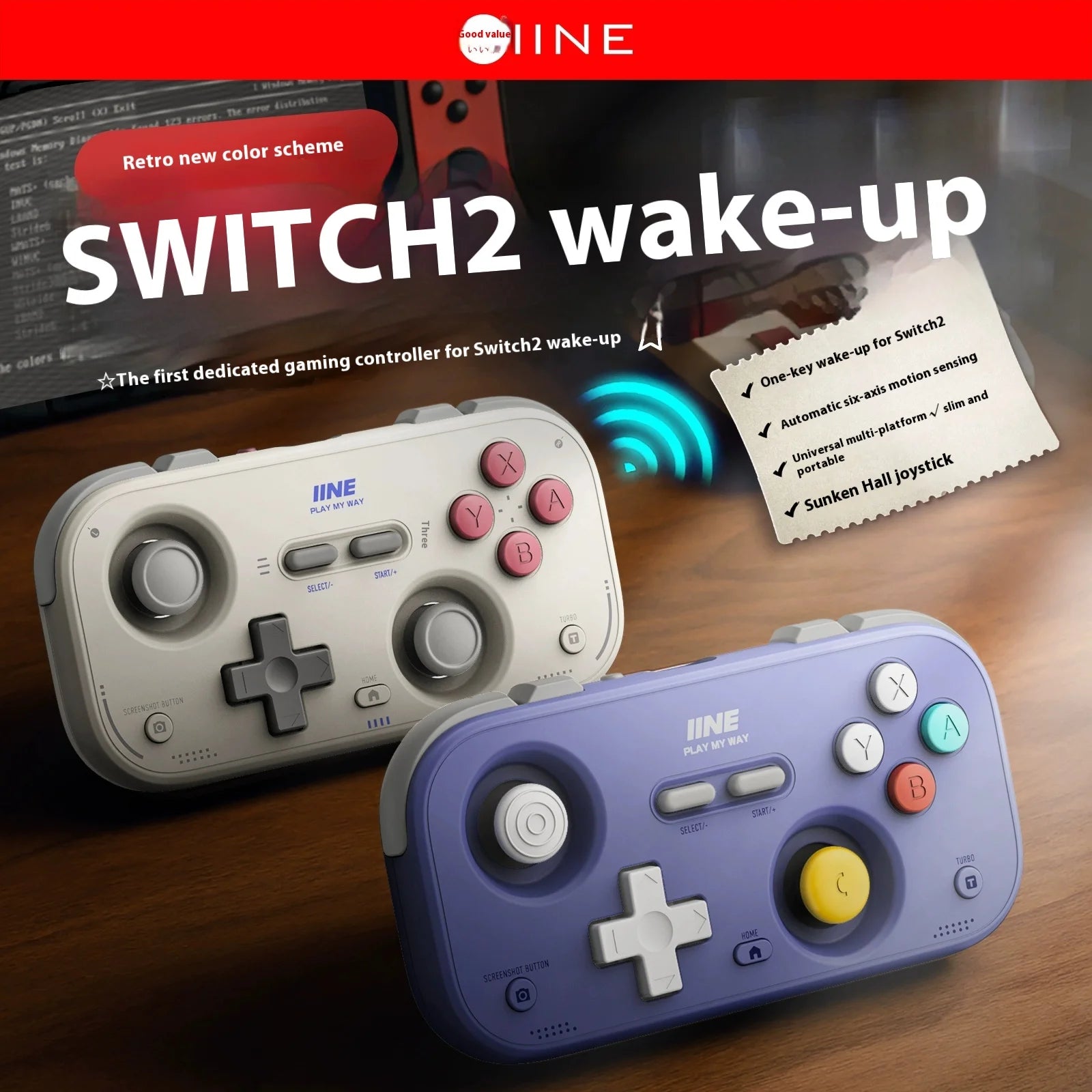  IINE Retro Game Controller Pocket Gamepad With 1000Hz Hall Joystick Portable Mini Streaming Simulator For Switch2/Switch/Lite