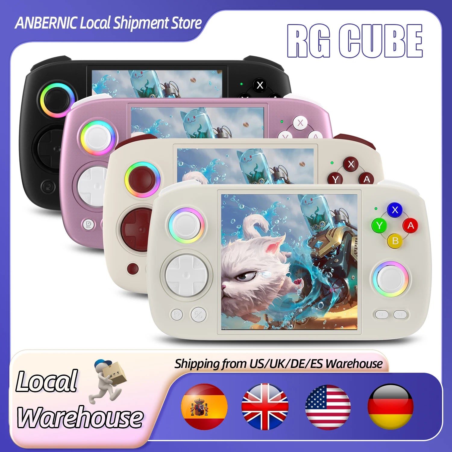 ANBERNIC RGCube Handheld Game Console Android 13 Game Player 3.95" IPS Screen Unisoc T820 RGB Lighting RG Cube dual high-Speaker