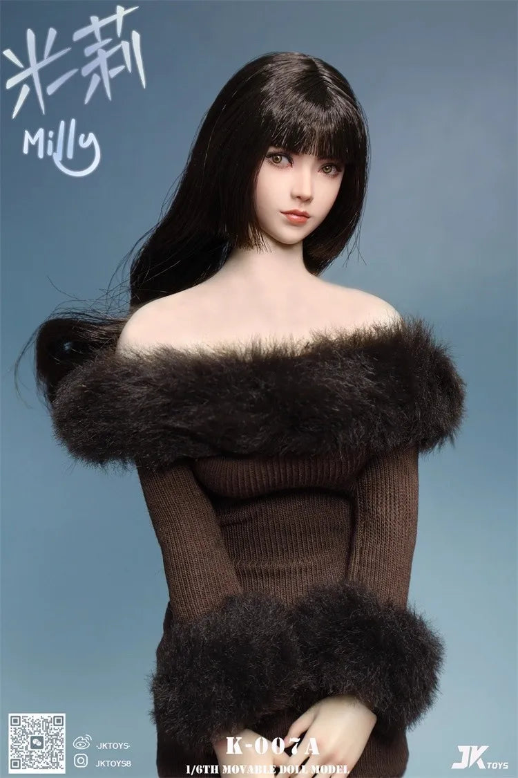 JKTOYS K-007 1/6 Soldier Asian Beauty Milly Head Carving Movable Eyes Fit 12'' Action Figure Doll Model Toys In Stock