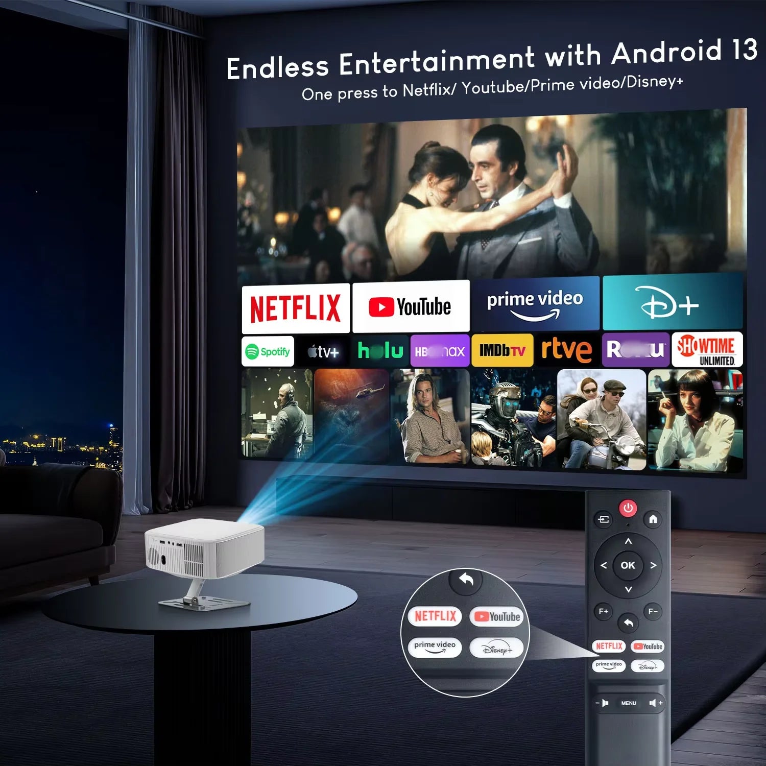 Проектор Salange Netflix P92MAX Smart Android 13 1080P BT5.2 WiFi6 12000L Електронен фокус Автоматичен Keyston 4K Филм HD Домашно кино