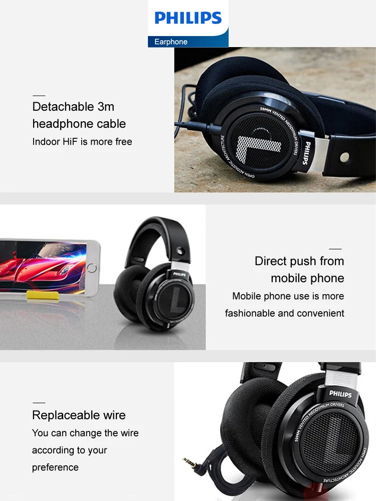 Philips SHP9500 Kopfhörer HiFi-Stereo-Kopfhörer mit Kabel, Computer, Online-Lernen, Ohrhörer, Esports-Spiel, 3,5 mm, 6,3 mm, Universal-Headset