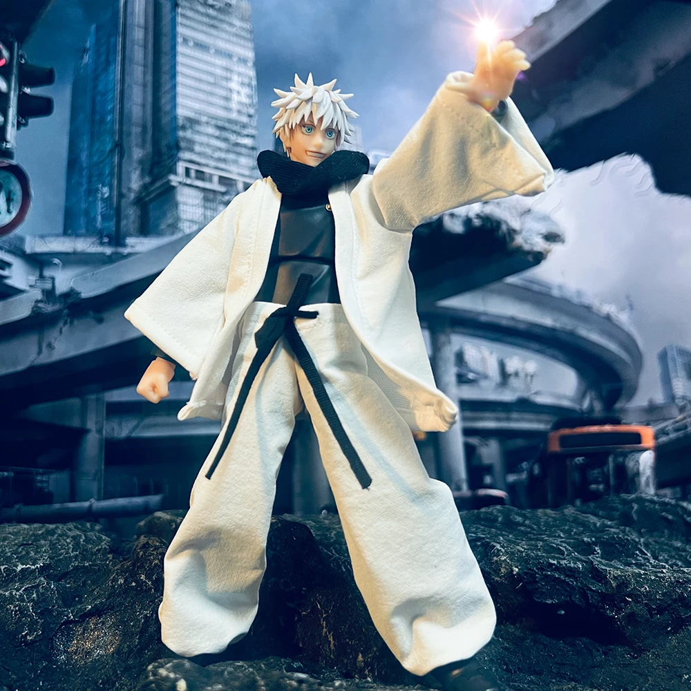 shf 1/12 Scale Jujutsu Kaisen Gojo Satoru Clothes Set White Coat Lantern Pants with Scarf for 6" Action Figure Body Model