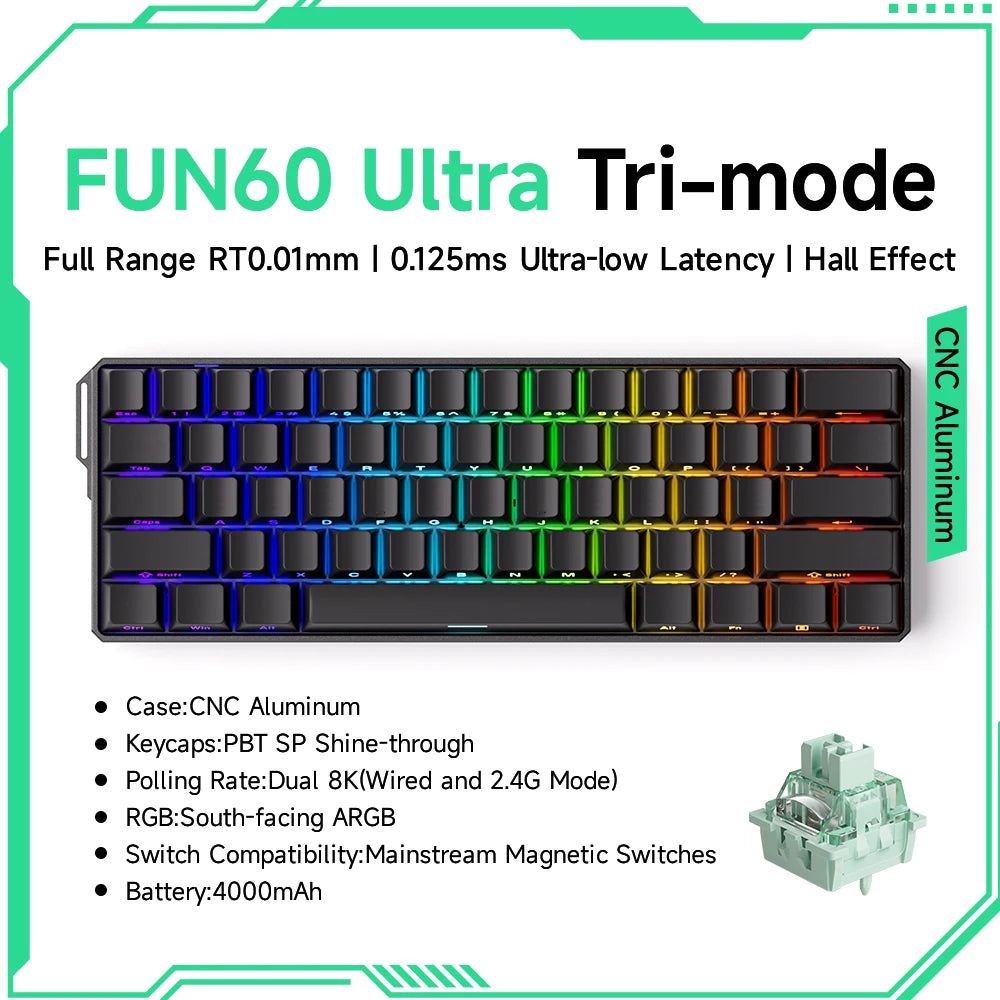 Akko MonsGeek FUN60 Mechanische Tastatur Magnetische Schalter 60% Gaming Tastaturen Schnelle Trigger 0,01mm 8K ARGB HE/TMR Custom Tastatur