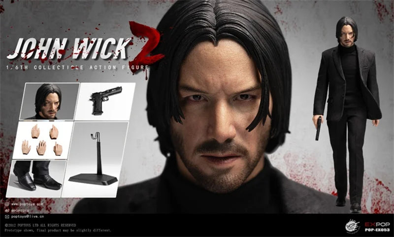POPTOYS EX-053 1/6 Collectible John Wick Handsome Tough Guy Keanu Reeves Full Set 12" Male Soldier Action Figure Model for Fans