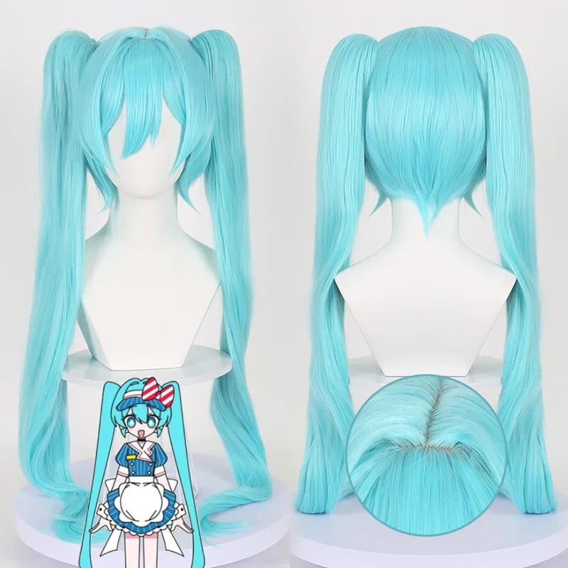 Super Long Synthetic Wigs with Bangs for Women Water Wave Halloween Anime Hatsune Miku Cosplay Natural Hair Wig Heat Resistant