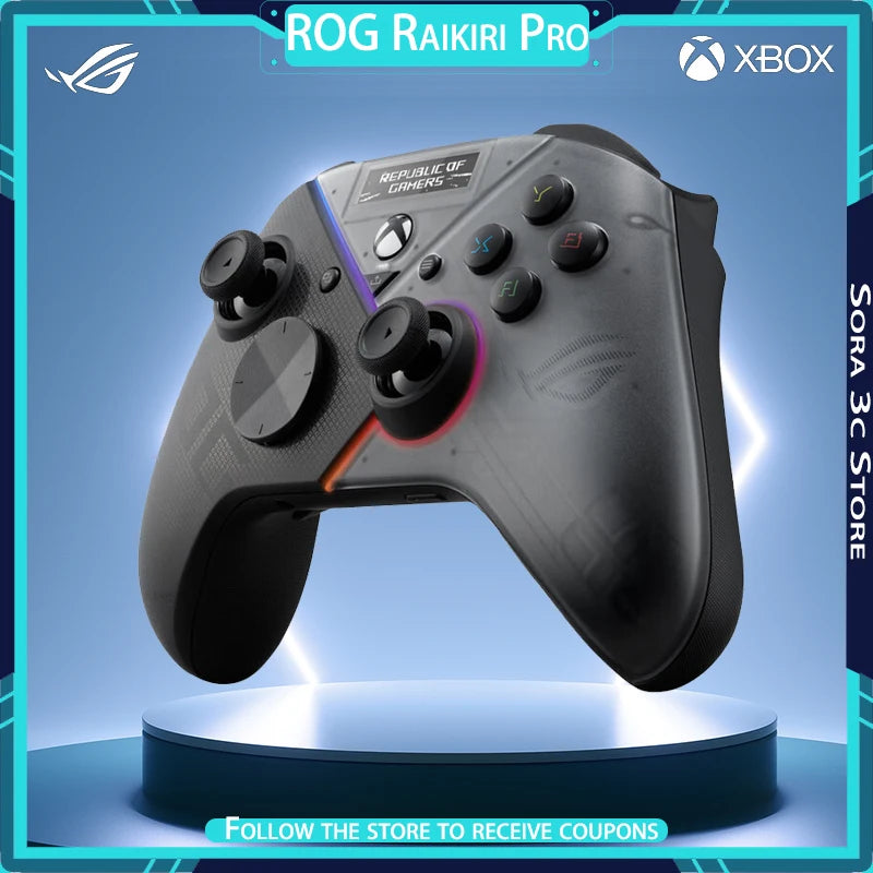 ROG Raikiri Pro Wireless Gaming Controller Bluetooth Three Mode Selectable Step Triggers DIY OLED Display Screen Custom Gamepads