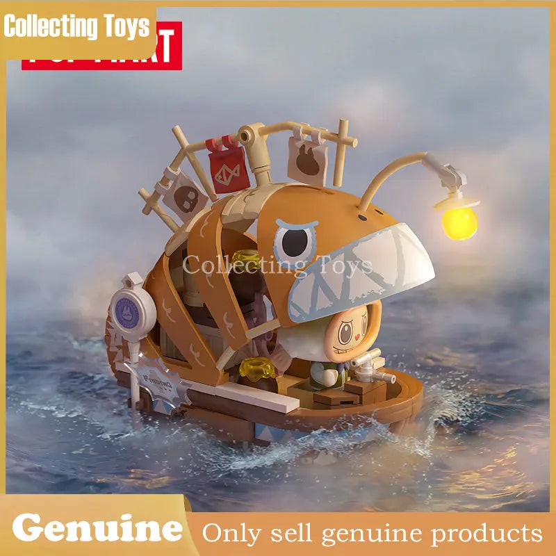 Genuine Pop Mart Labubu Themonsters Chasing Mermaids Series Blocks Fish Boat Puzzle Toys Pirate Ship Building Set For Collectors