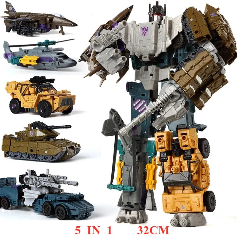 New 5 IN 1 BPF G1 Cool 33CM Devastator Transformation Toys Anime Action Figure Robot Dinosaur Model Boy Kids Gift