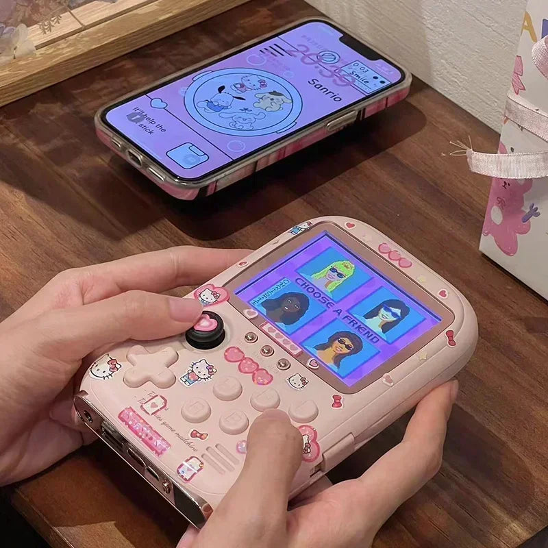 Cartoon Kt Cat Power Bank Mini Portable Retro Handheld Game Console Soft Light Color Screen Toys Friend Birthday Surprise Gift