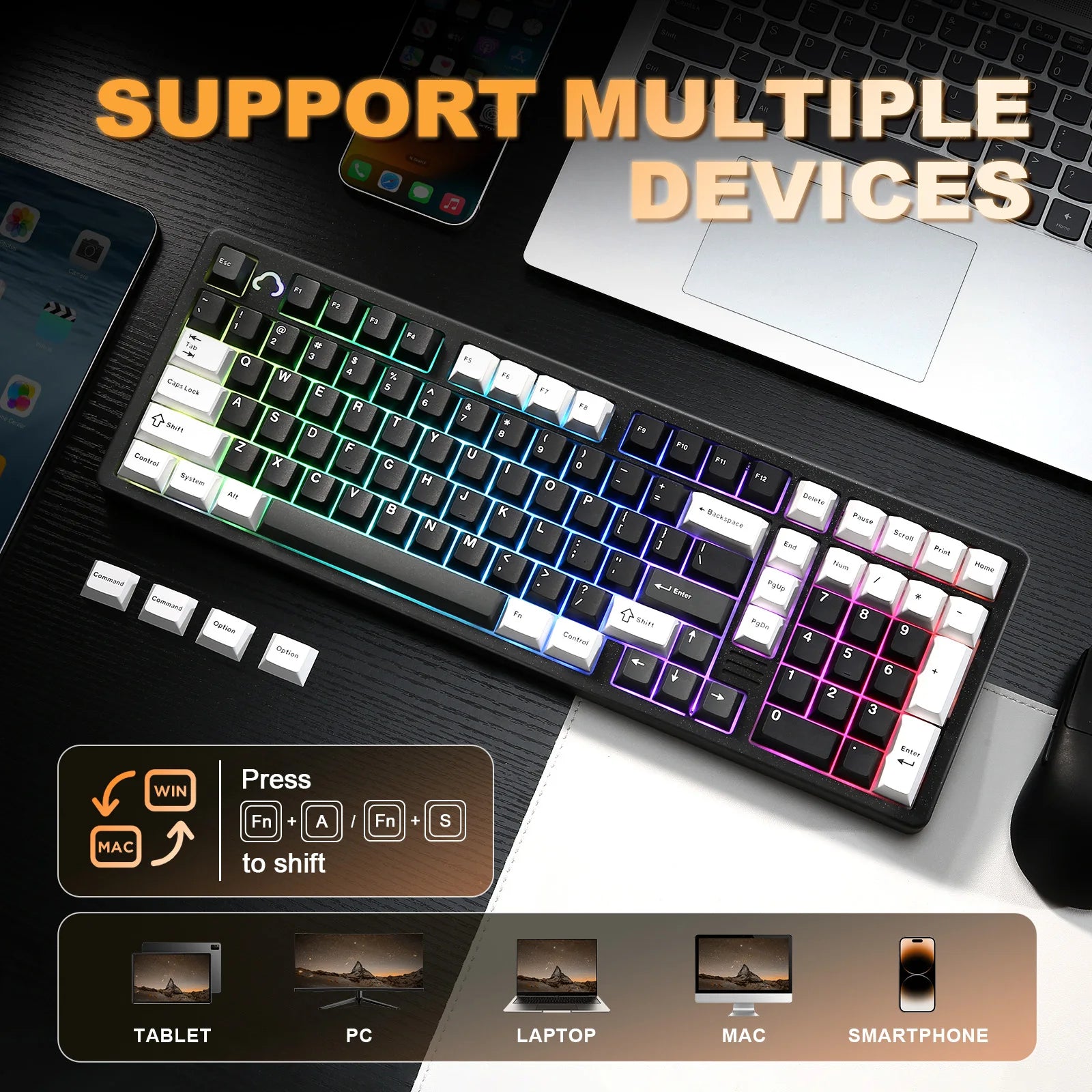 YUNZII AL98 Black Aluminum Mechanical Gaming Keyboard, QMK/VIA Wireless Custom RGB Keyboard, BT/2.4G/USB Gasket Win/Mac Keyboard