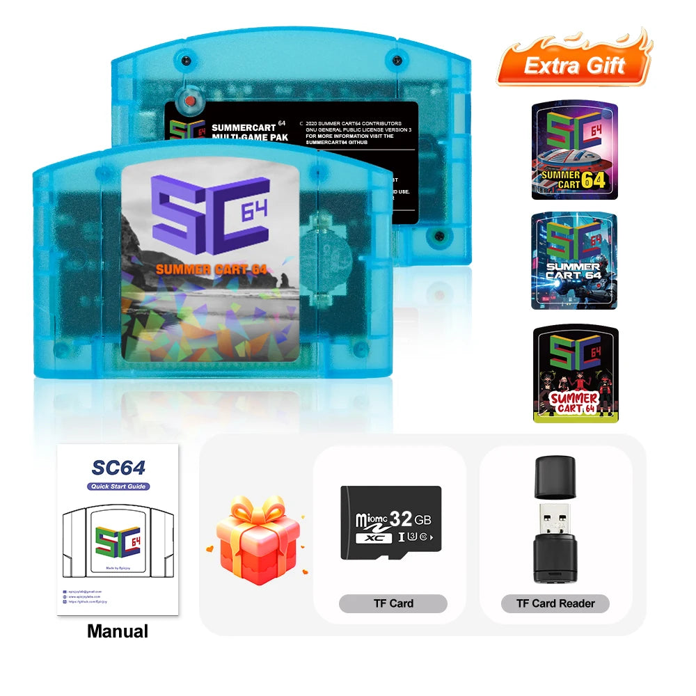 SummerCart 64 Open Source N64 For Nintendo 64 Game Card free 32GB SD Card 5400+games Compatibility Support 64DD Games