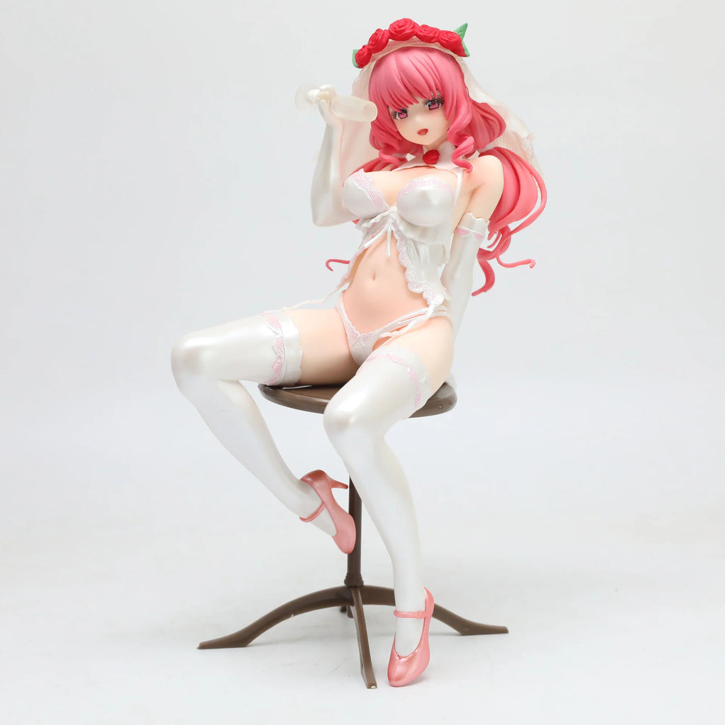 Anime Figure Pink Hair Bride Wedding Rose Veil Pvc Collectible Statue Doll Desktop Ornament Computer Case Decoration Adult Gift