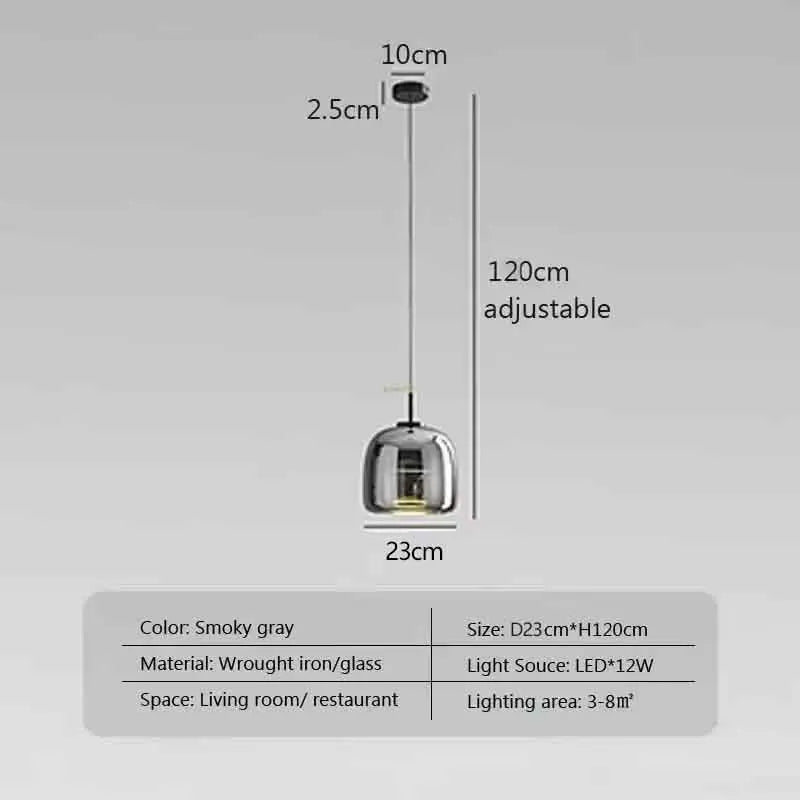 Modern LED Pendant Light Glass Smoke Gray Amber 15/26/38cm Dinner Table Hotel Lobby Bedroom Interior Lamp Home Fixture Decoratio
