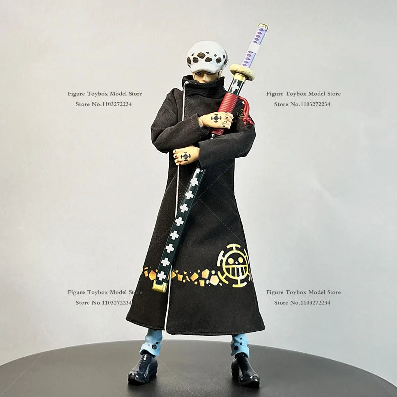 SHF 1/12 Anime One Piece Trafalgar D. Water Law Blue Hoodies Black Windbreaker Jujutsu Kaisen Sukuna Cloth Long Robe 6" Figure