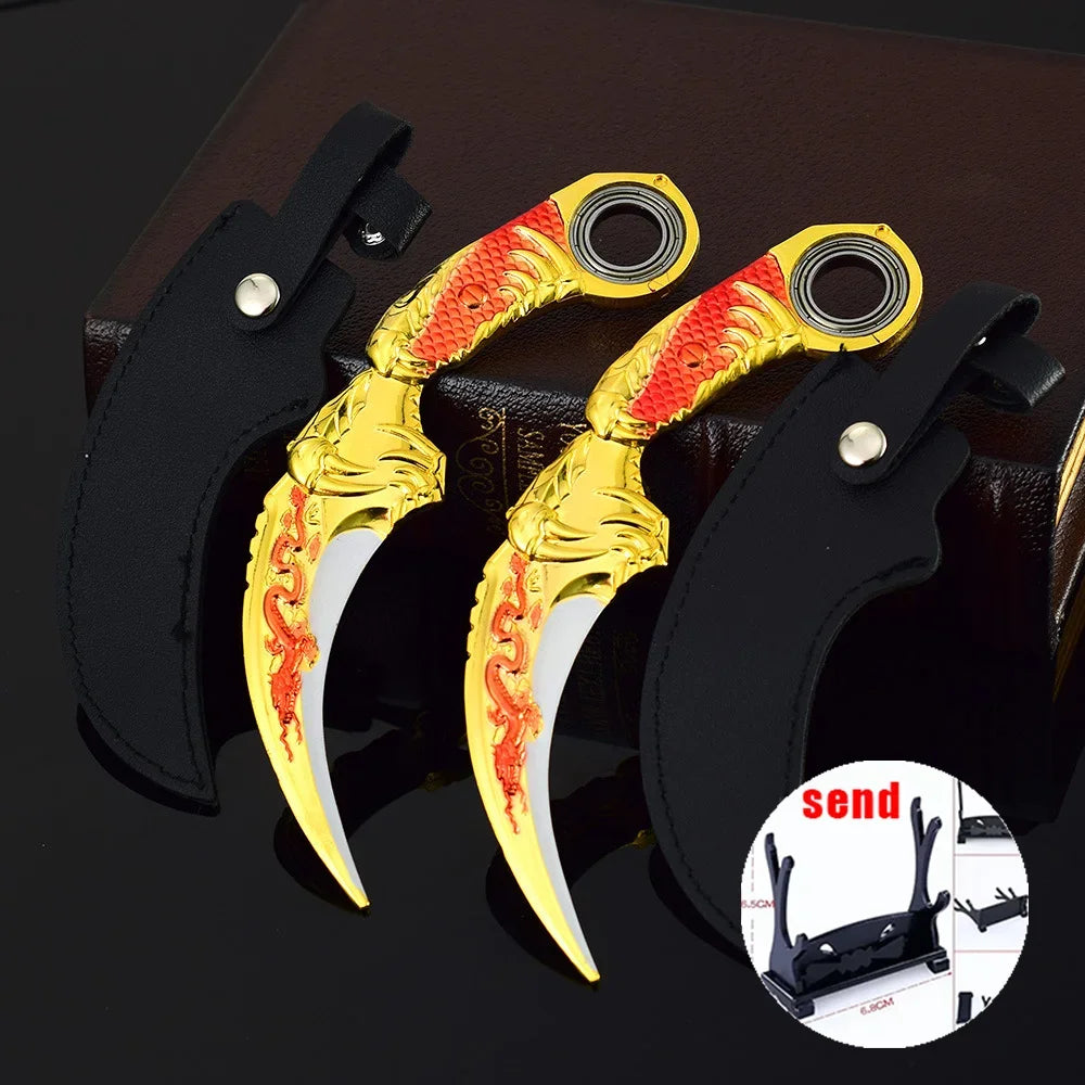 6,7 Zoll chinesischer Drache Karambit Metall Dark Moon Double Thorn Modell Spiel Leben und Tod Peripheriegeräte Golden Dragon Claw Knife Toy