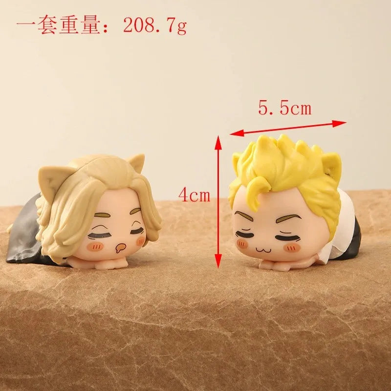 6Pcs/1Set Anime Tokyo Avengers Q Version Napping Caty Manjiro Sano Model Baji Keisuke Toys Lying Down Set Ornament Car Doll