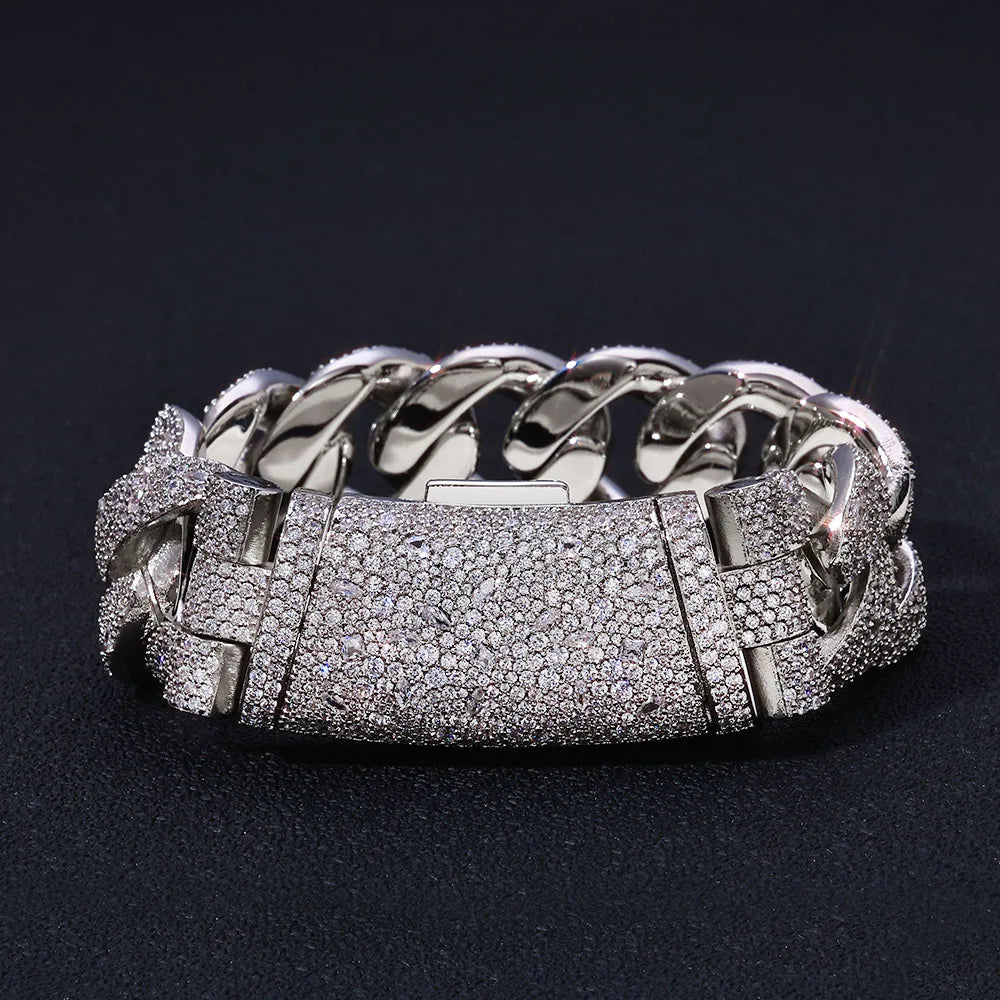 22MM Men's Cuban Diamond Bracelet Hip Hop Sparkling Bubble Chain Flip Buckle Gold Plated Charm Jewelry
