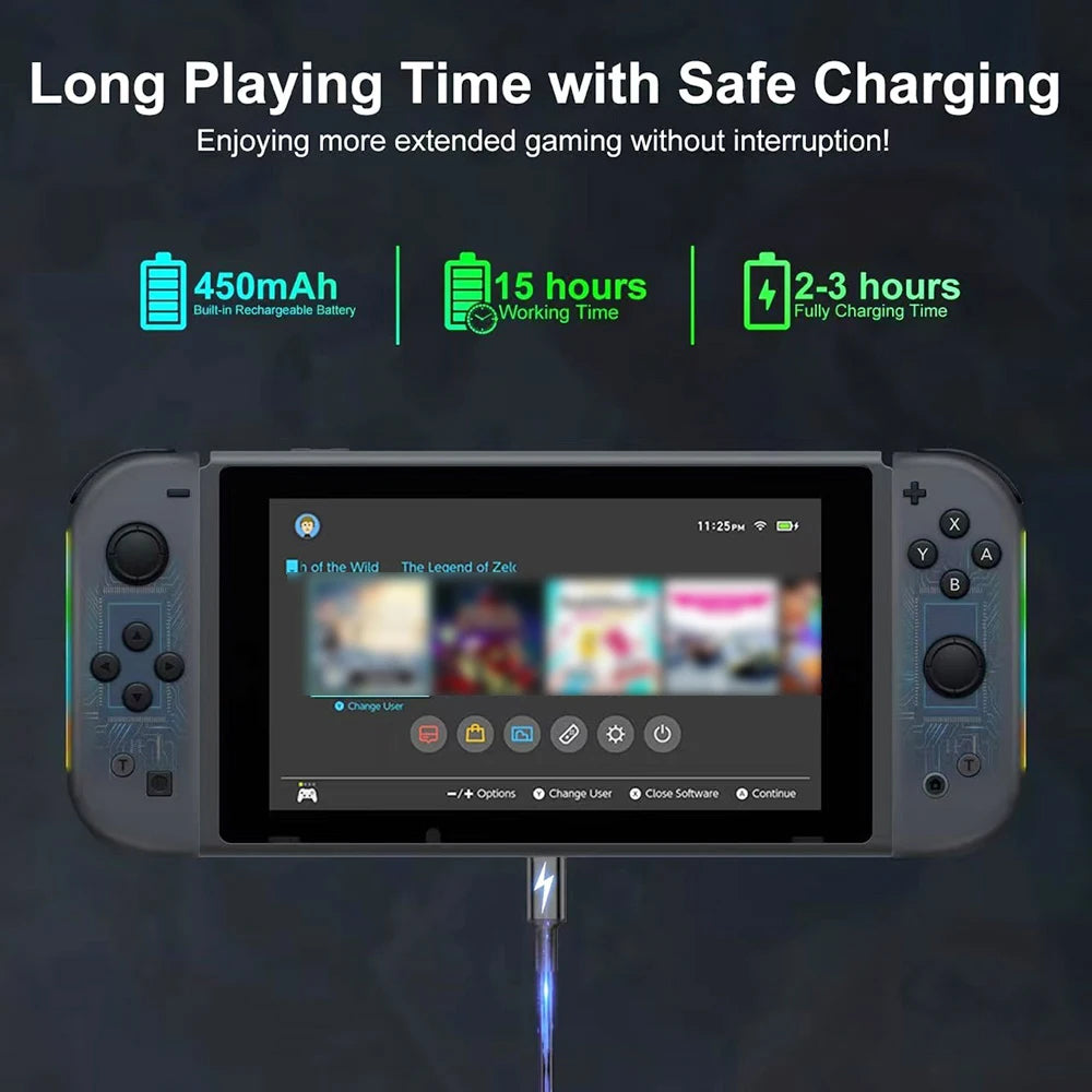 Wireless Game Joypad For Nintendo Switch Controller RGB Color Light Glare Vibration Six-axis Body Sense Joycon L/R Gamepad