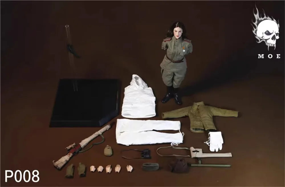 For Sale 1/6 MOETOYS P008 The Female Soviet Russian Action Figure Sniper Winter Snow Full Set Moveable Doll About 12" For Fans
