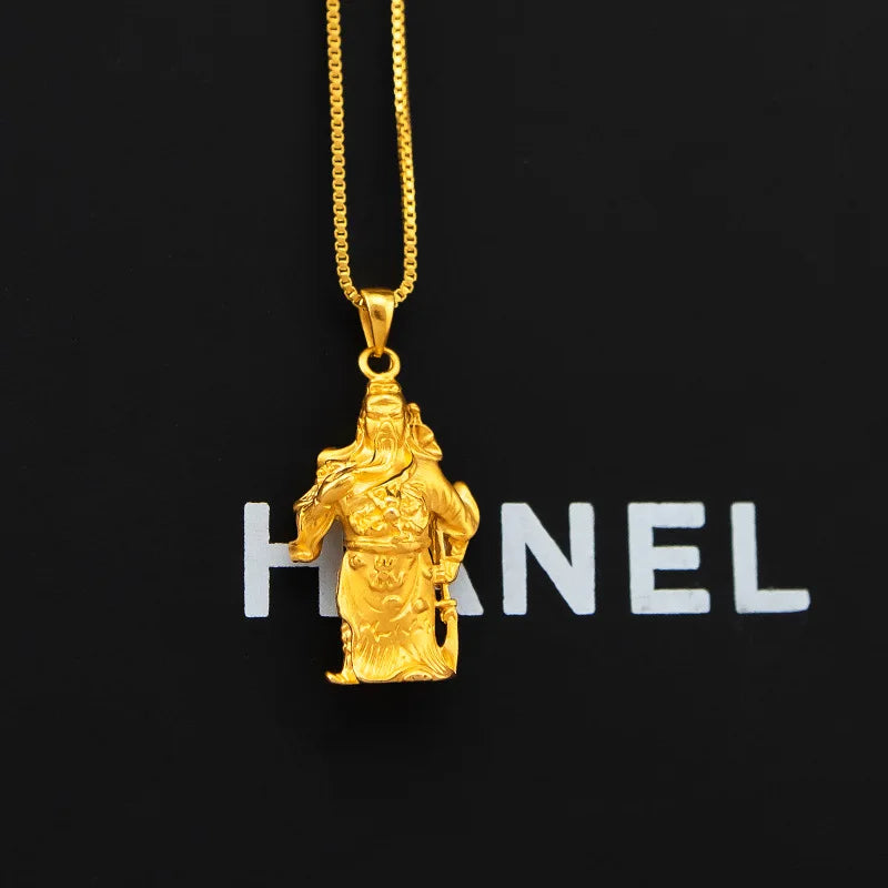 Luxury and fashionable 24K real gold 5D men and women same style Guan Gong pendant au999 gold Guan Gong necklace