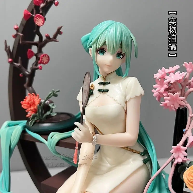 Hatsune Miku Anime Figure 25cm Cheongsam Miku Figure Sitting PVC Models Statue Collectible Toy Decoration Doll Kid Birthday Gift