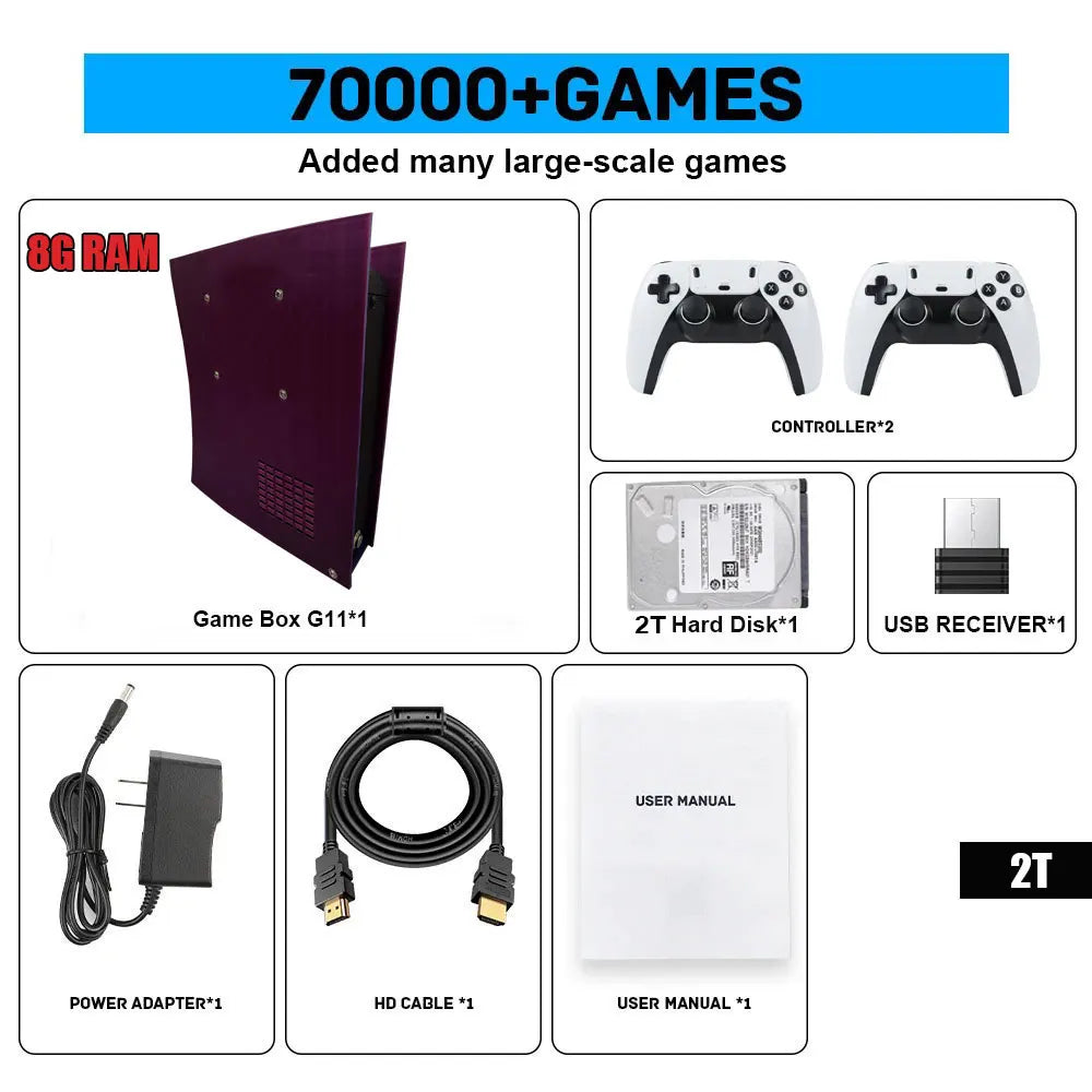 G11 retro game console 500G HDD Built-in 70000+game 4K high-definition output 60+emulator FOR XBOX WII Wireless Controller