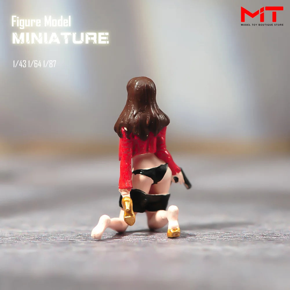 Handgefertigte Miniaturen im Maßstab 1:24, 1:43, 1:64, 1:87: Bemaltes kniendes Mädchen, Junge in Freizeitkleidung, DIY-Kreativ-Szenen-Requisiten, Figuren, Modellfigur