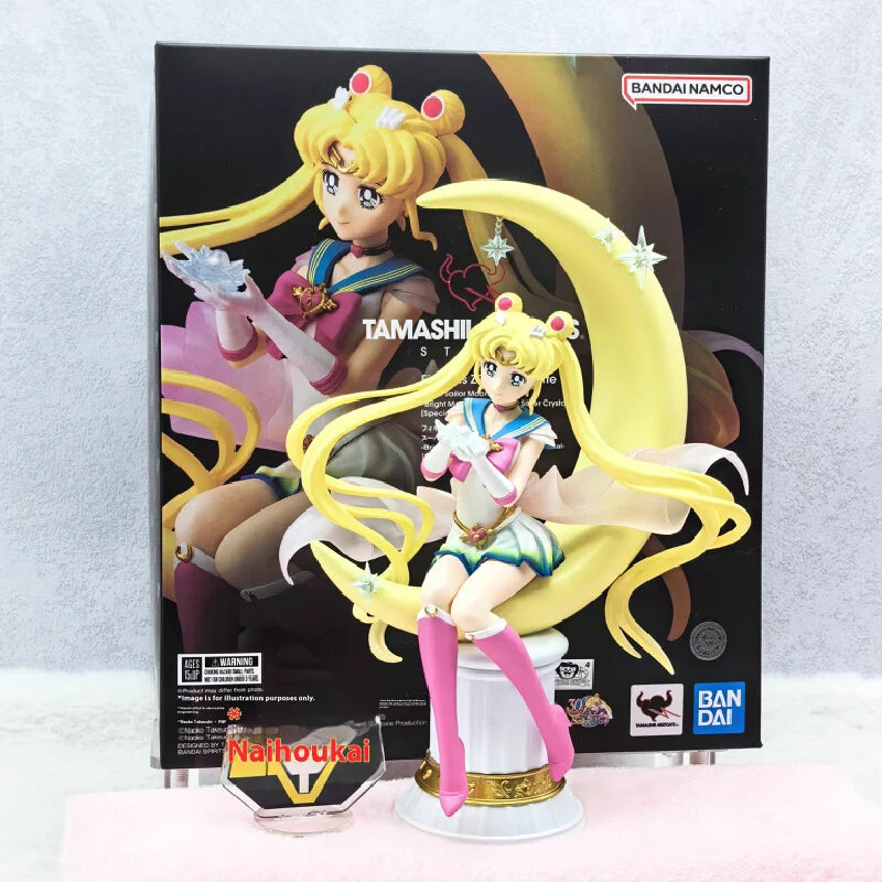 Original Bandai Sailor Moon Anime Action Figurine Kawaii Desktop Ornamental Model Usagi  Animation Periphery Exquisite Toy Gifts