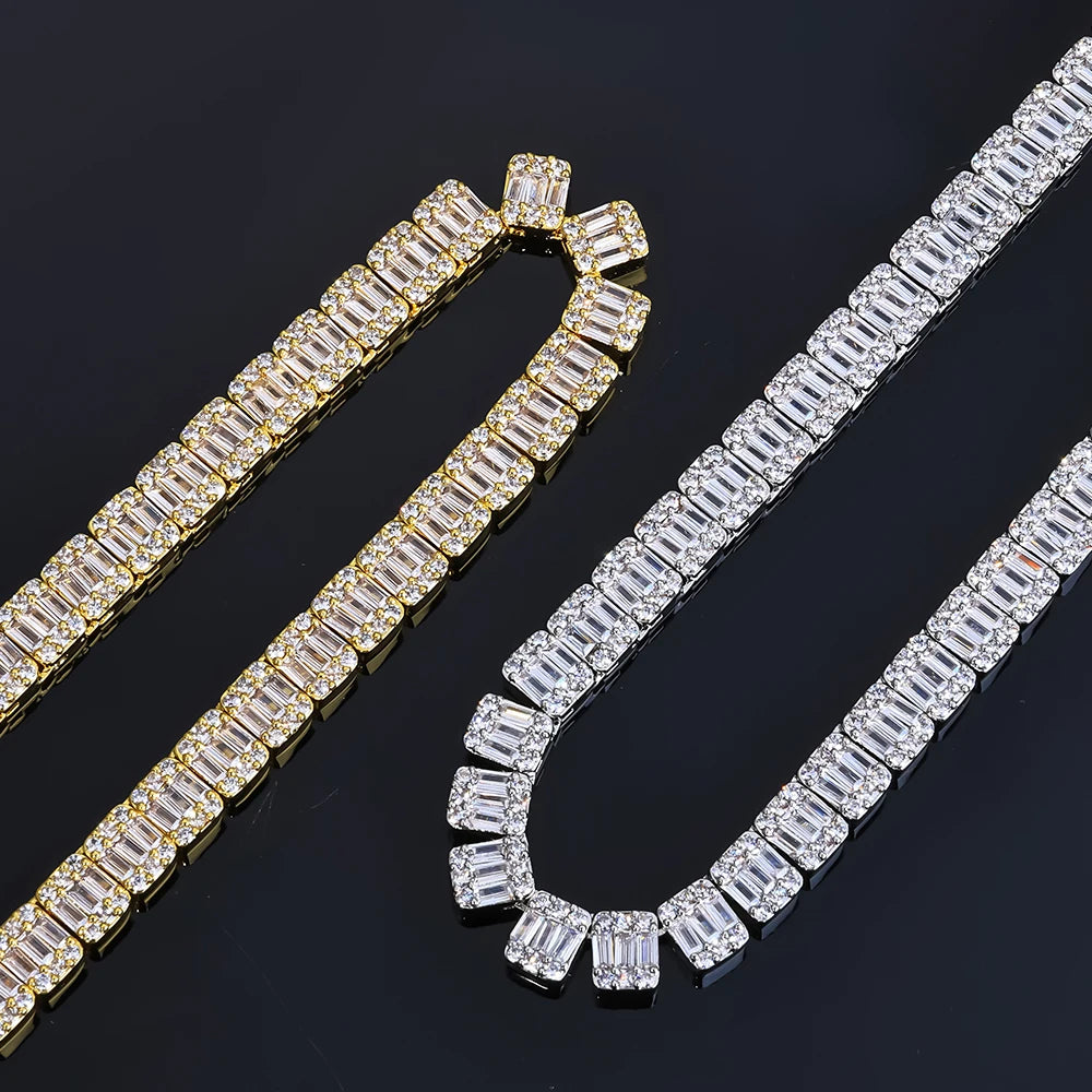 HHIOK New Rectangular Tennis Chain 5A Brass Inlaid Zircon Iced Keychain Hip Hop Rock Style Men's and Women's Jewelry Necklace