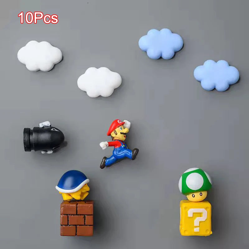 Super Ma Bros DIY Fridge Scene 3D Magnets Refrigerator Decoration Bullet Mushroom Turtle Wall Sticker Set Home Collection Gift