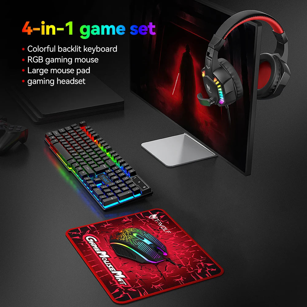RGB USB клавиатура и мишка Геймърски слушалки Комбинации 4 в 1 английска геймърска кабелна клавиатура и мишка Комплект с подложка за мишка и слушалки