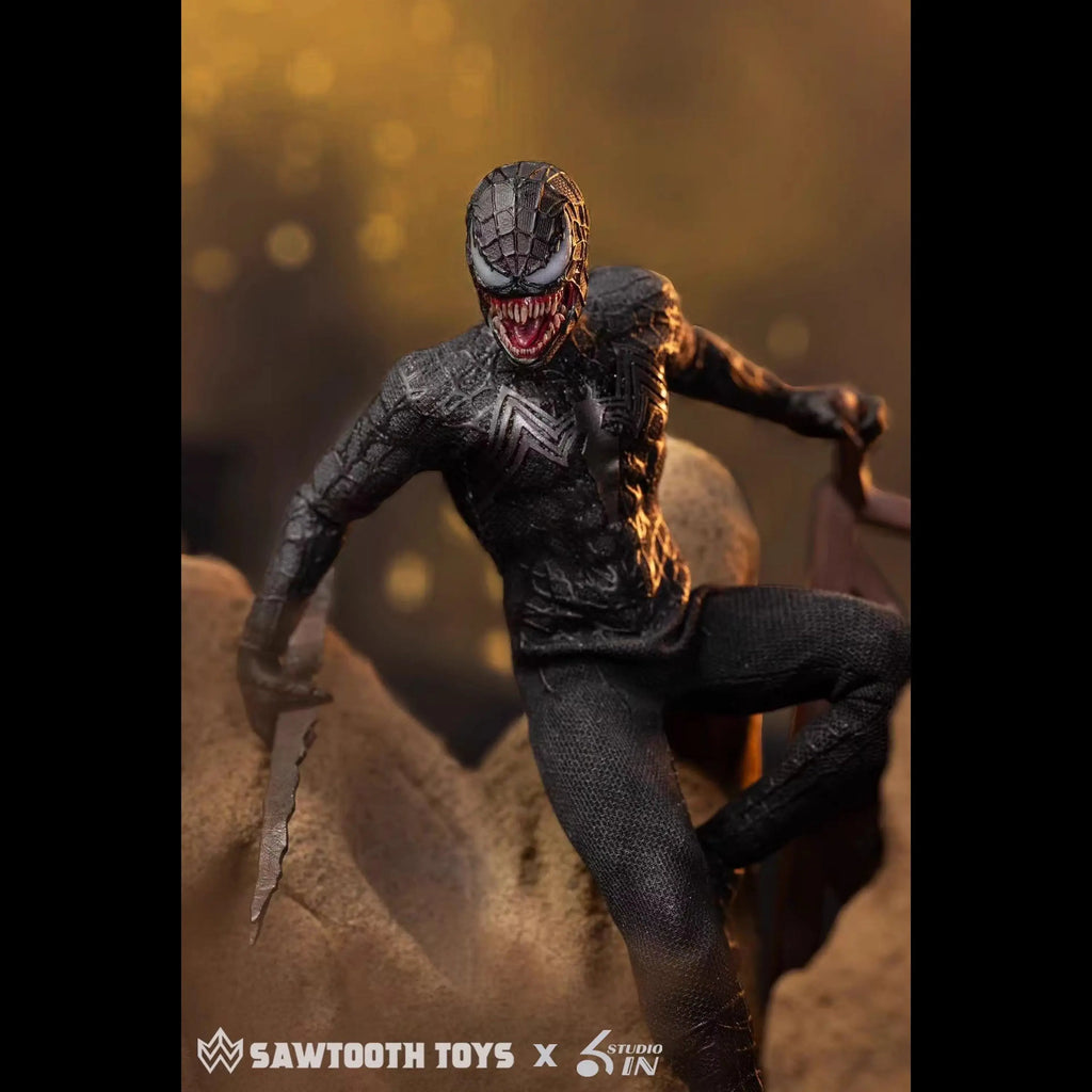 In Stock 6in & Sawtooth Toys 1/12 Scale Venom Spider-Man Symbiotic Variant Action Figure Anime Model Trendy Toys Desktop Doll