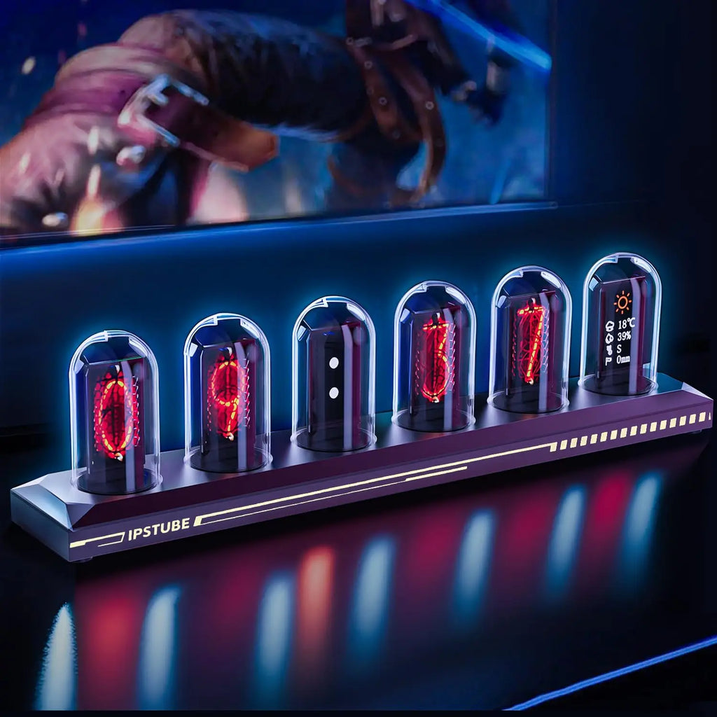 Night Light DIY Nixie Tube Clock Kit Simulation, Digital Clock APP Time Calibration, 3 Light Mode, 12/24h Display IPS