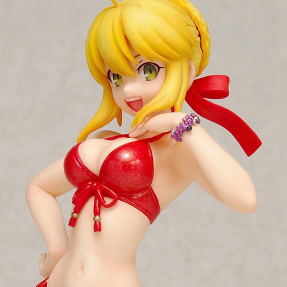 16cm Anime  Fate/stay Night Action Figure  Altria Pendragon Saber Ver Red Swimsuit Sexy Girl Figures Desktop Decorations Toys