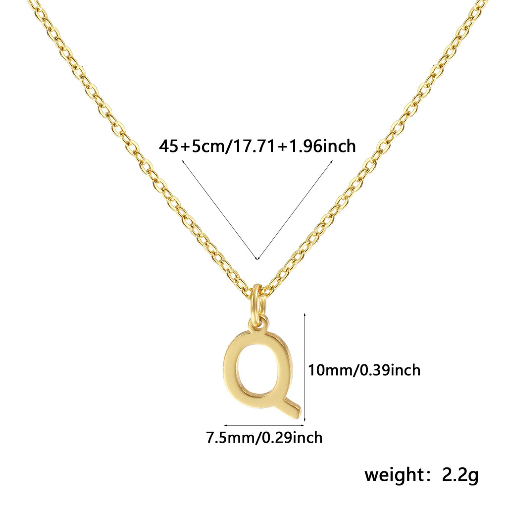 Brass " A-Z " Minimalist Capital Pendant Necklace 18K Real Gold Plated Alphabet Initial Letter Name Jewelry For Women Gift